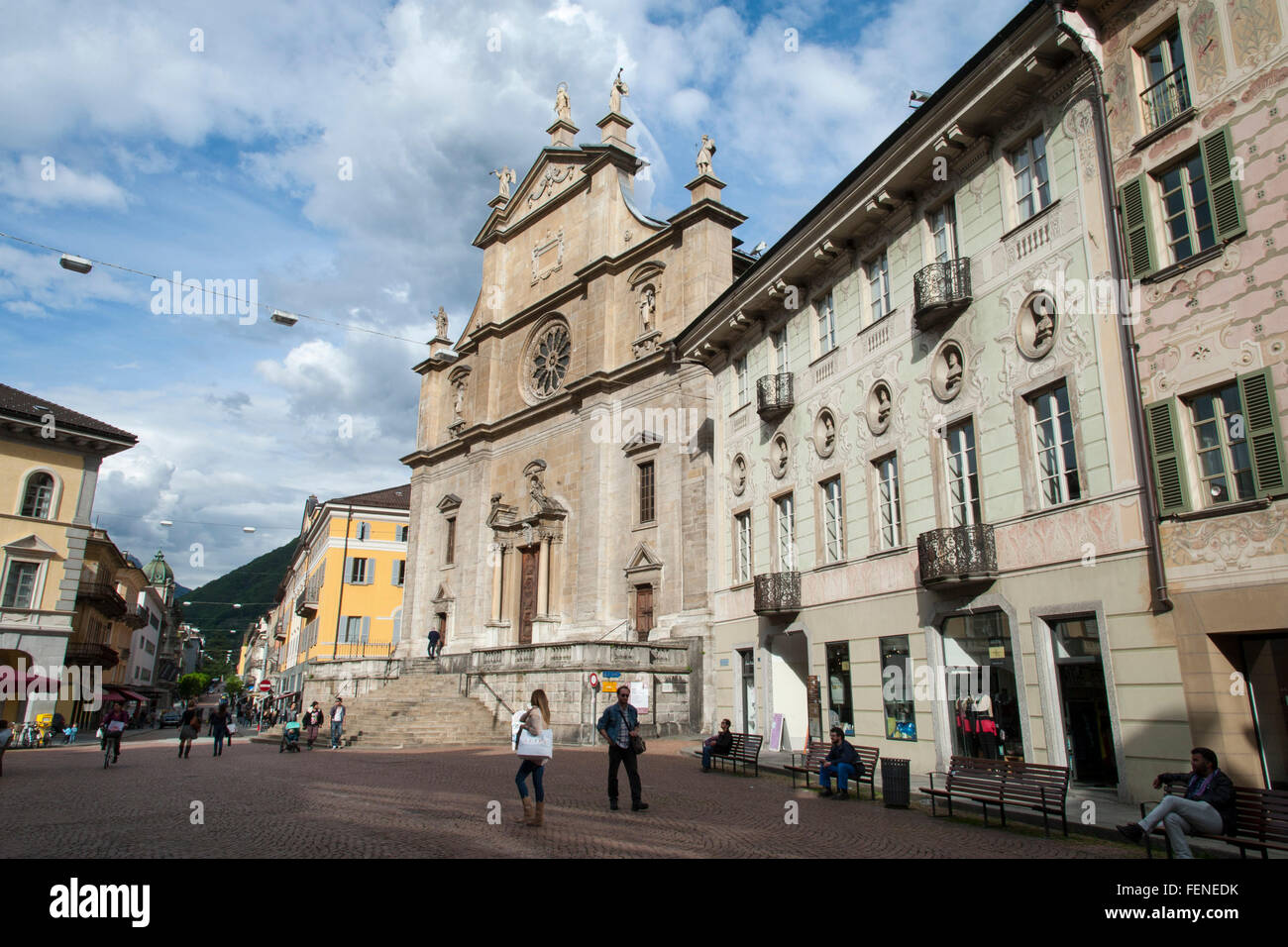 Altstadt von Bellinzona, Tessin, Schweiz | Old Town of Bellinzona, Ticino, Switzerland Stock Photo