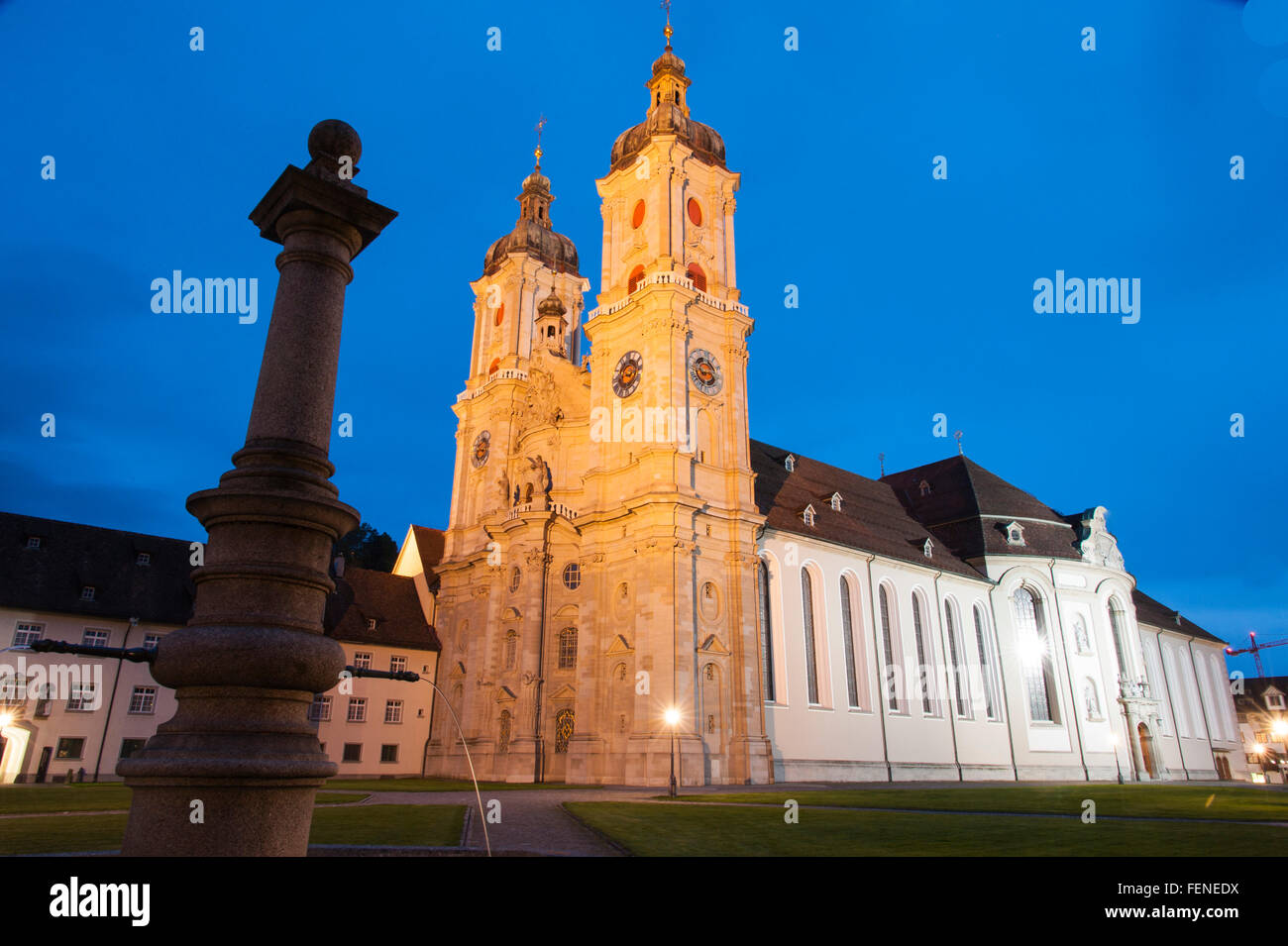 Cathedral (former collegiate church), at dusk, UNESCO World Heritage Site Convent of St Gall, Canton St. Gallen, Switzerland Stock Photo