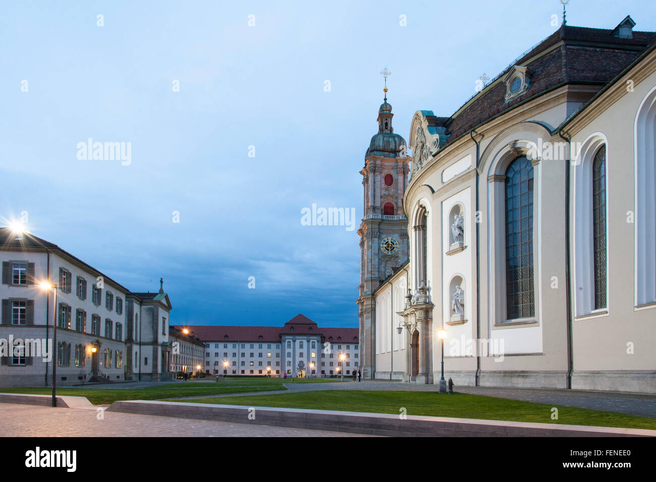 Cathedral (former collegiate church), at dusk, UNESCO World Heritage Site Convent of St Gall, Canton St. Gallen, Switzerland Stock Photo
