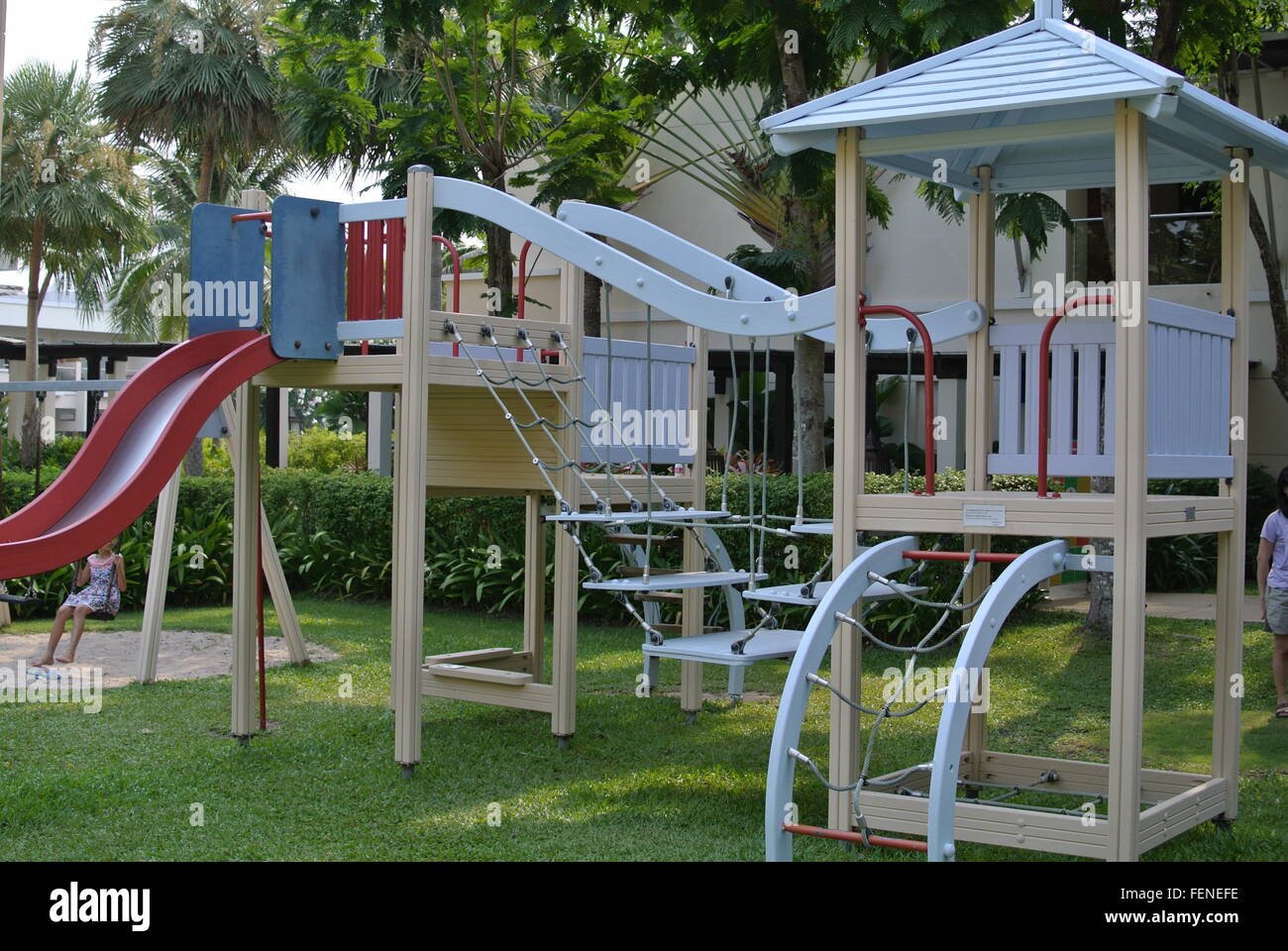 View Of Rides In Playground Stock Photo - Alamy
