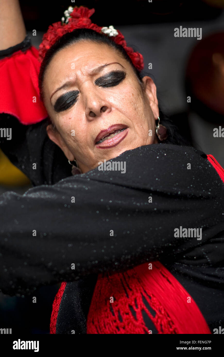 Hispanic woman flamenco dancing Stock Photo