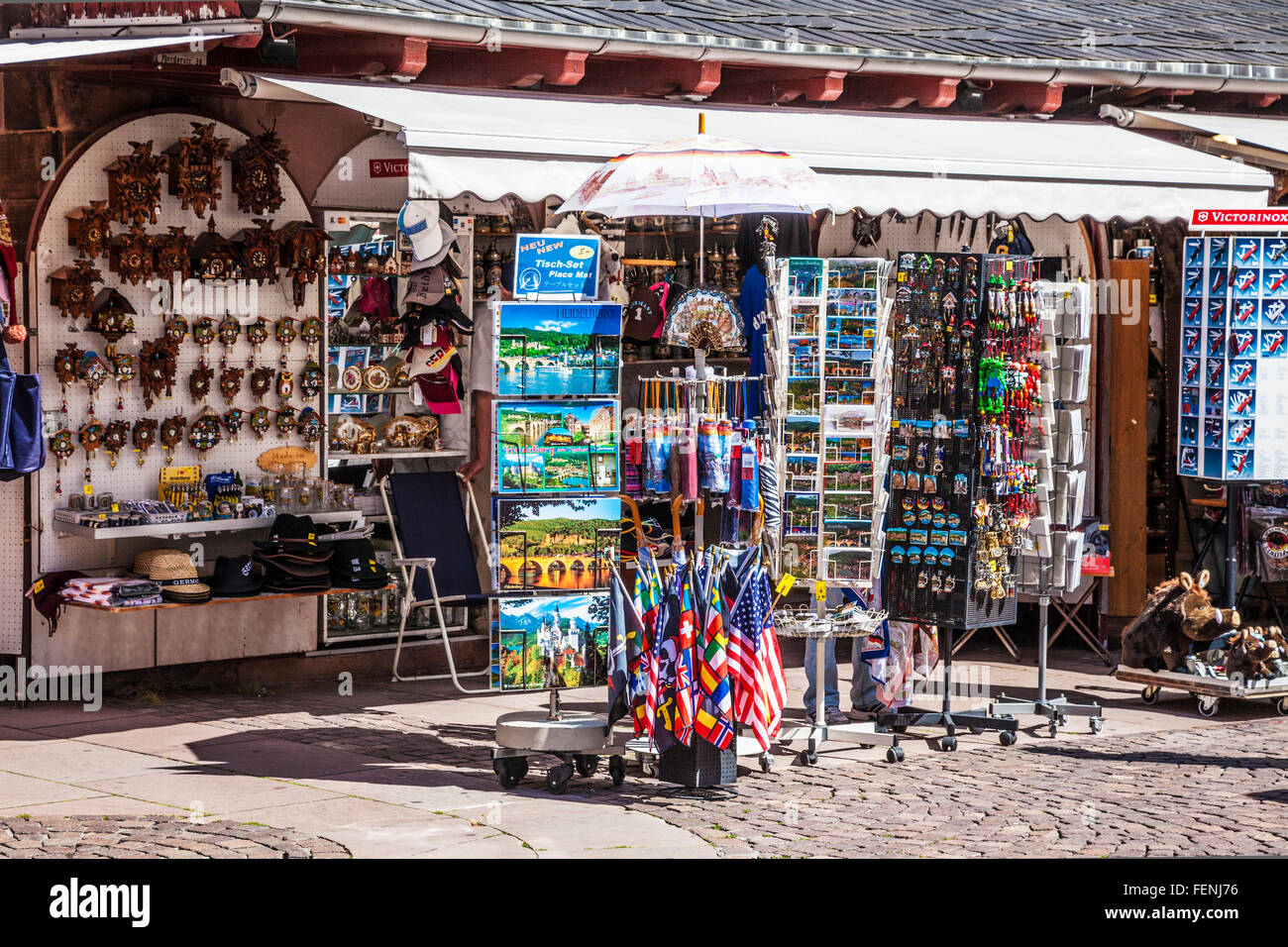Souvenir shops near the Church of the Holy Spirit in Heidelberg Stock