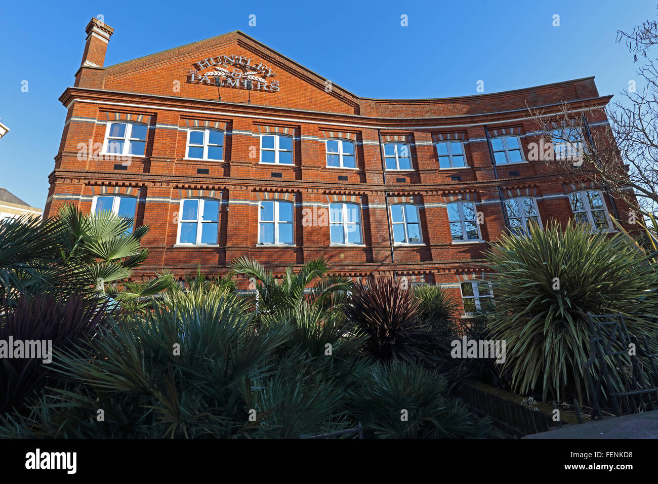 The front of the Huntley and Palmer's building, built in red brick with