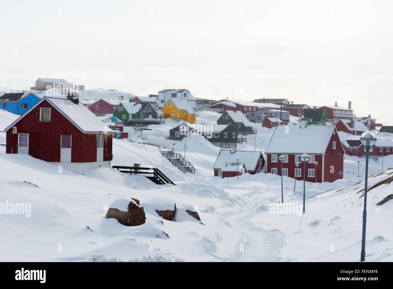 Snow covered traditional houses at Ilulissat, Greenland Stock Photo Alamy