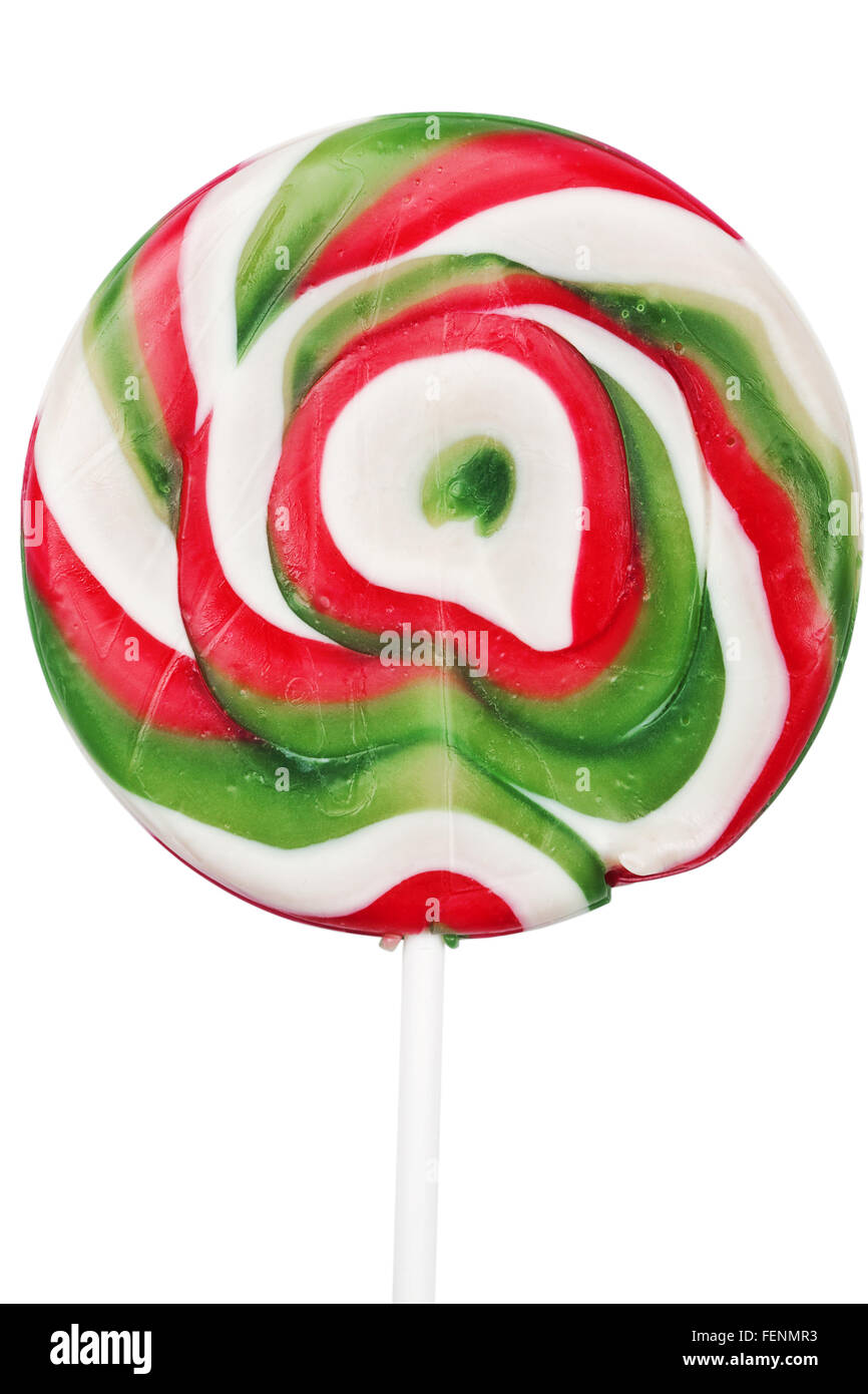 Colorful spiral lollipop isolated on white background Stock Photo