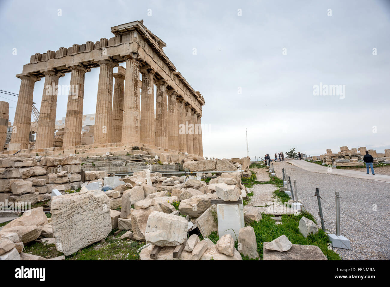 A view of The Parthenon, on top of The Acropolis in Athens Greece. Stock Photo