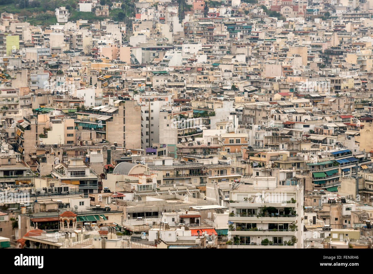 A view across the urban sprawl of Athens in Greece. Stock Photo