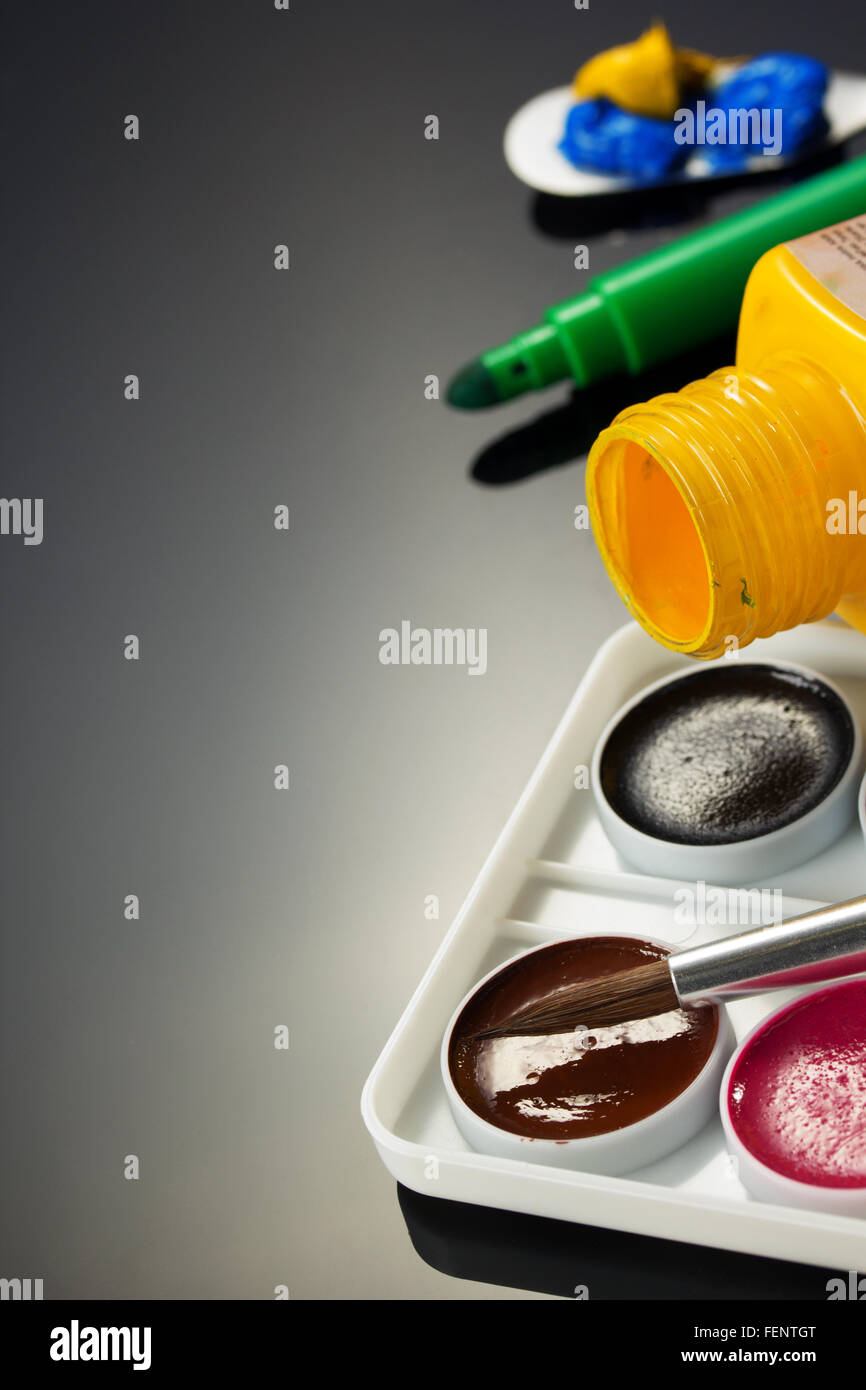 paint and bottle on black background Stock Photo Alamy