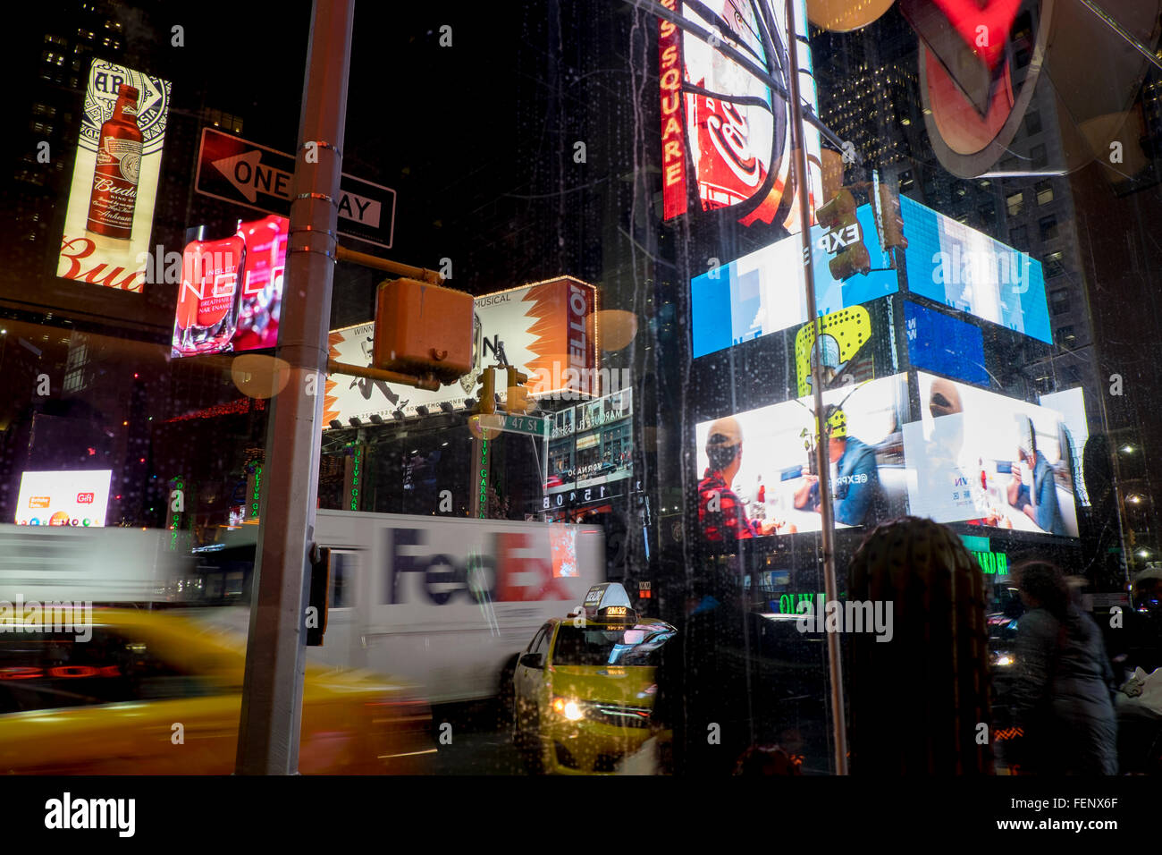 Advertising billboards at night, Times Square, New York, USA Stock Photo