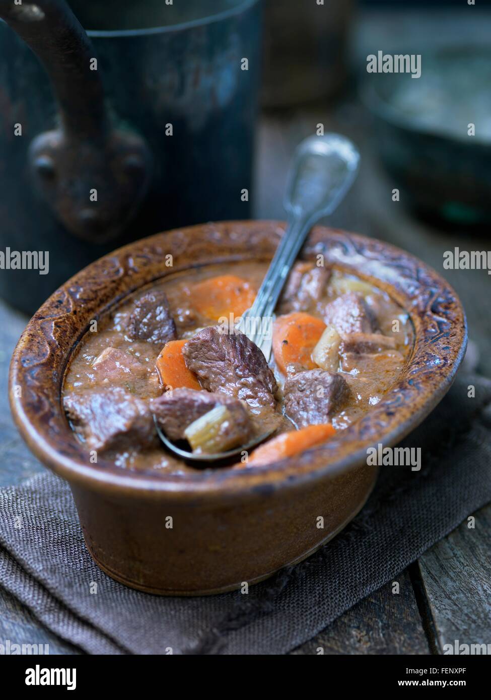 Casserole dish with provence daube of beef and carrots Stock Photo