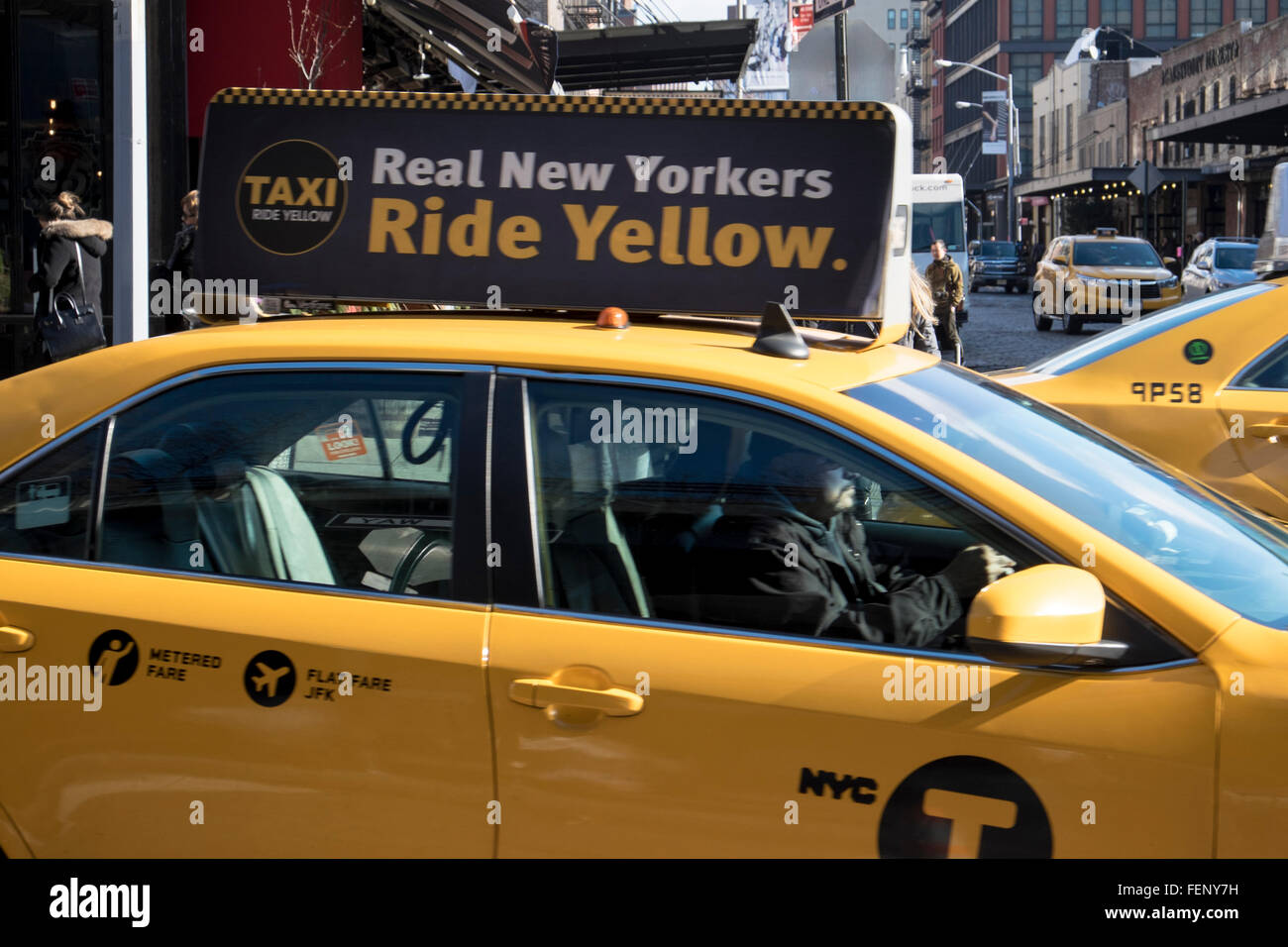 Yellow cabs, hybrid, New York taxi, Times Square, NYC Stock Photo