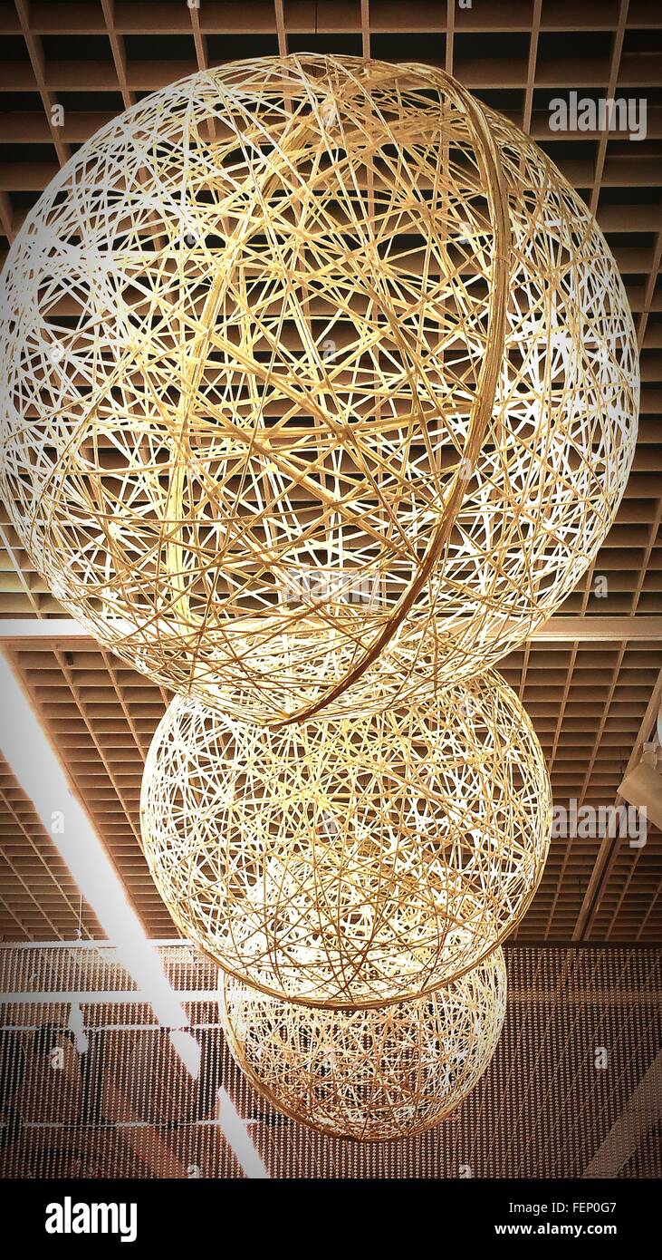 Wicker Balls Decoration Hanging From Ceiling Stock Photo