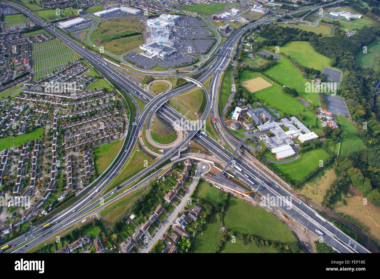 road infrastructure construction, aerial view motorway road junction construction uk Stock Photo