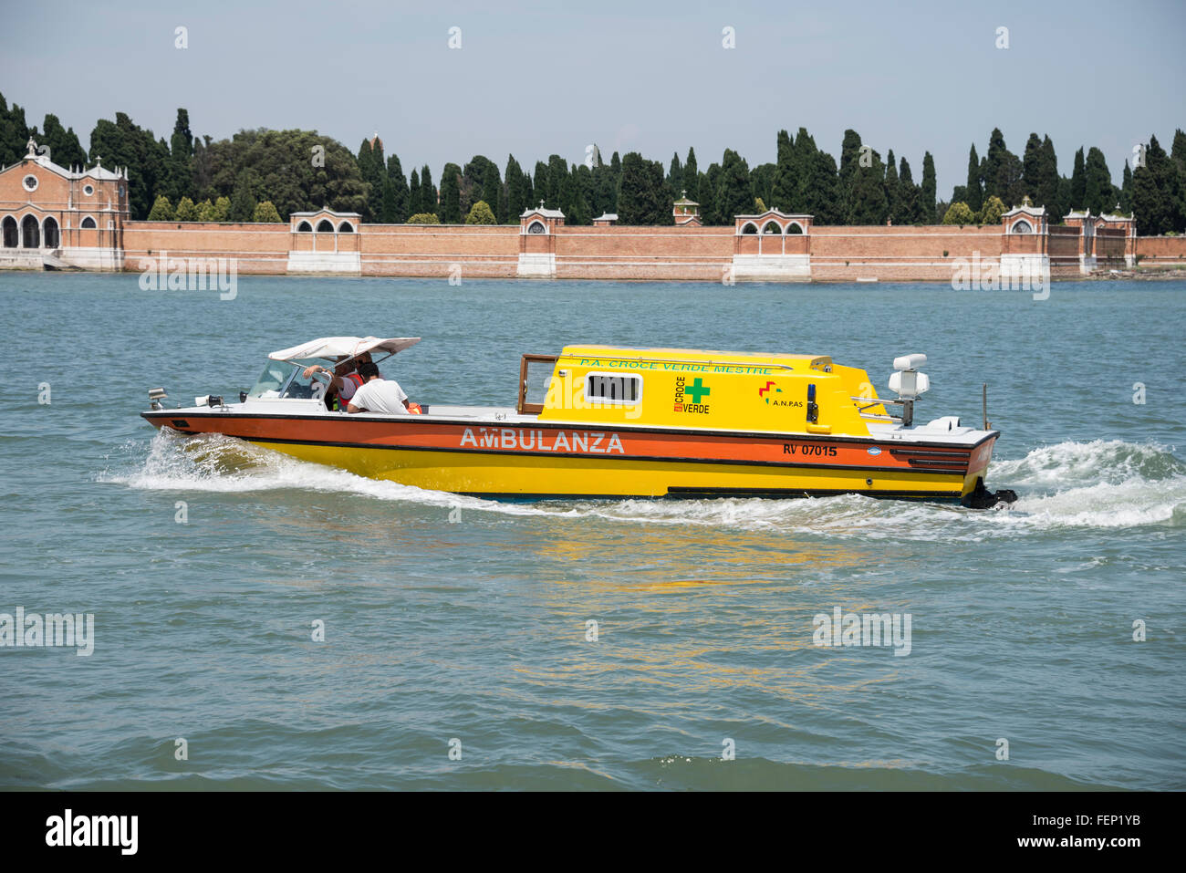 An ambulance boat in Venice, Italy Stock Photo