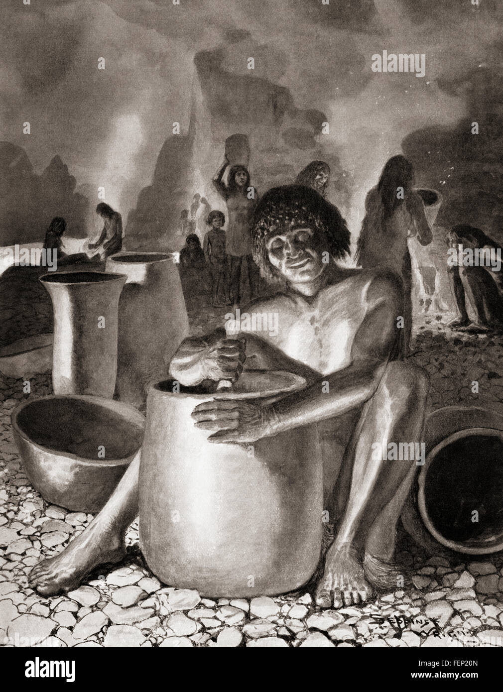 Early Egyptians making pottery. Stock Photo