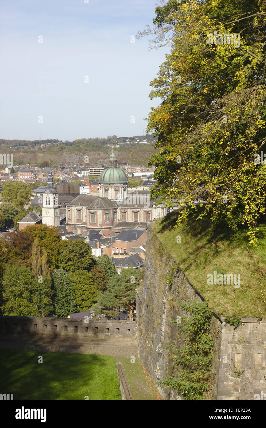 Citadel wall and cathedral of Namur, Belgium Stock Photo