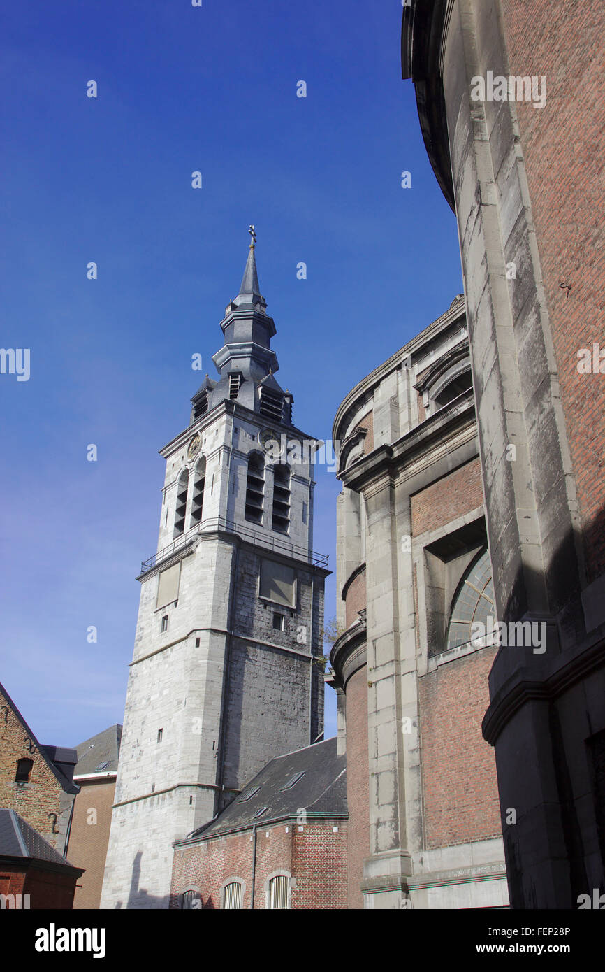 Church tower of cathedral Saint-Aubain, Namur, Belgium Stock Photo