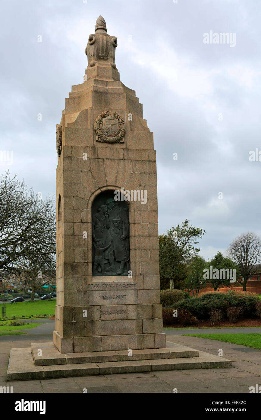 War memorial, Vulcan park, Workington town, Allerdale, Cumbria county, England, UK Stock Photo