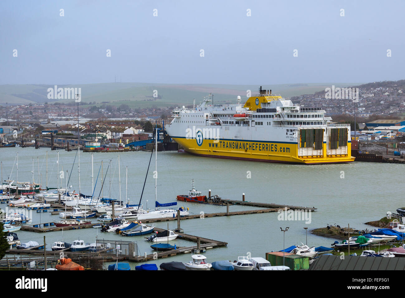 Newhaven Dieppe Car Ferry In Port During Storm Imogen Unable to Sail Stock  Photo - Alamy