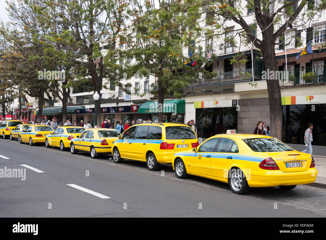 Taxi rank in Funchal Madeira Stock Photo