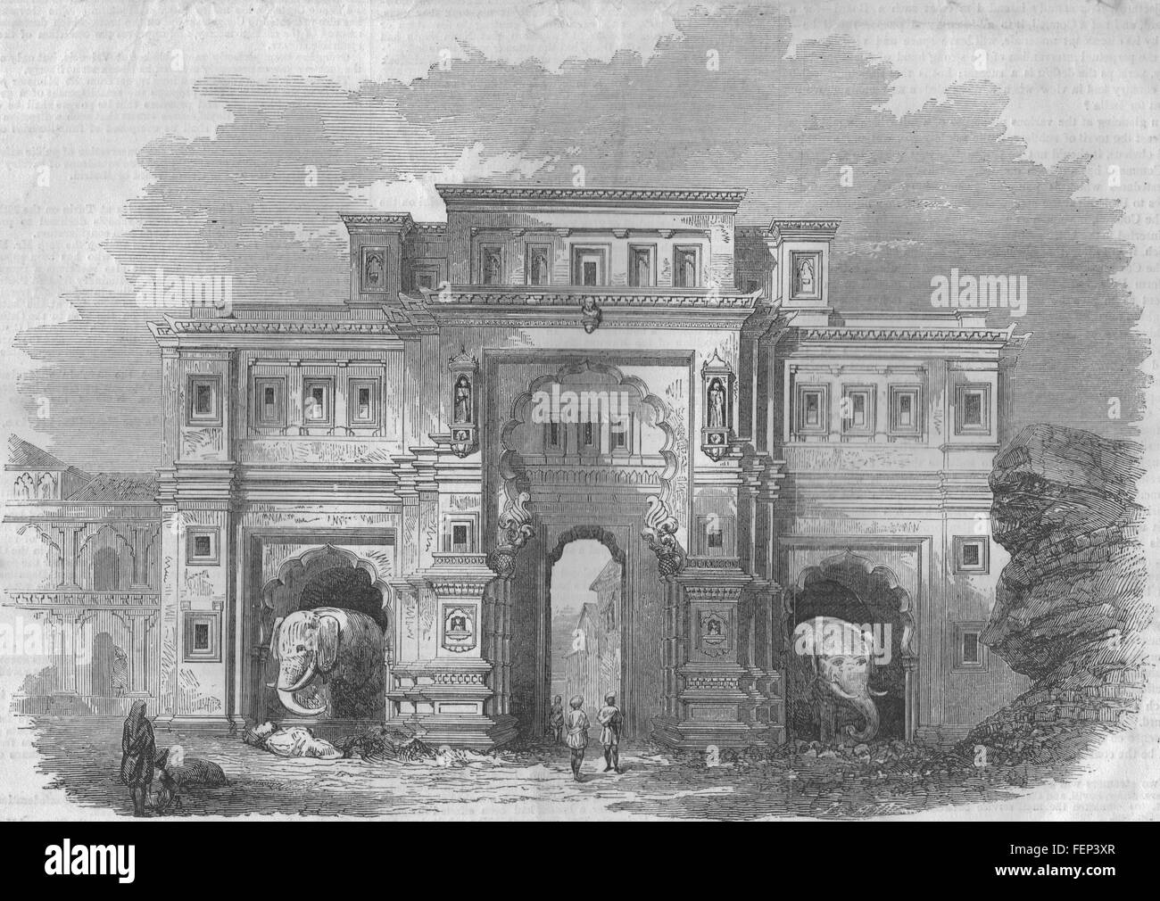 KOLAPOOR (KOLHAPUR)  Gateway leading into the Palace Square. India c1860. Illustrated London News Stock Photo