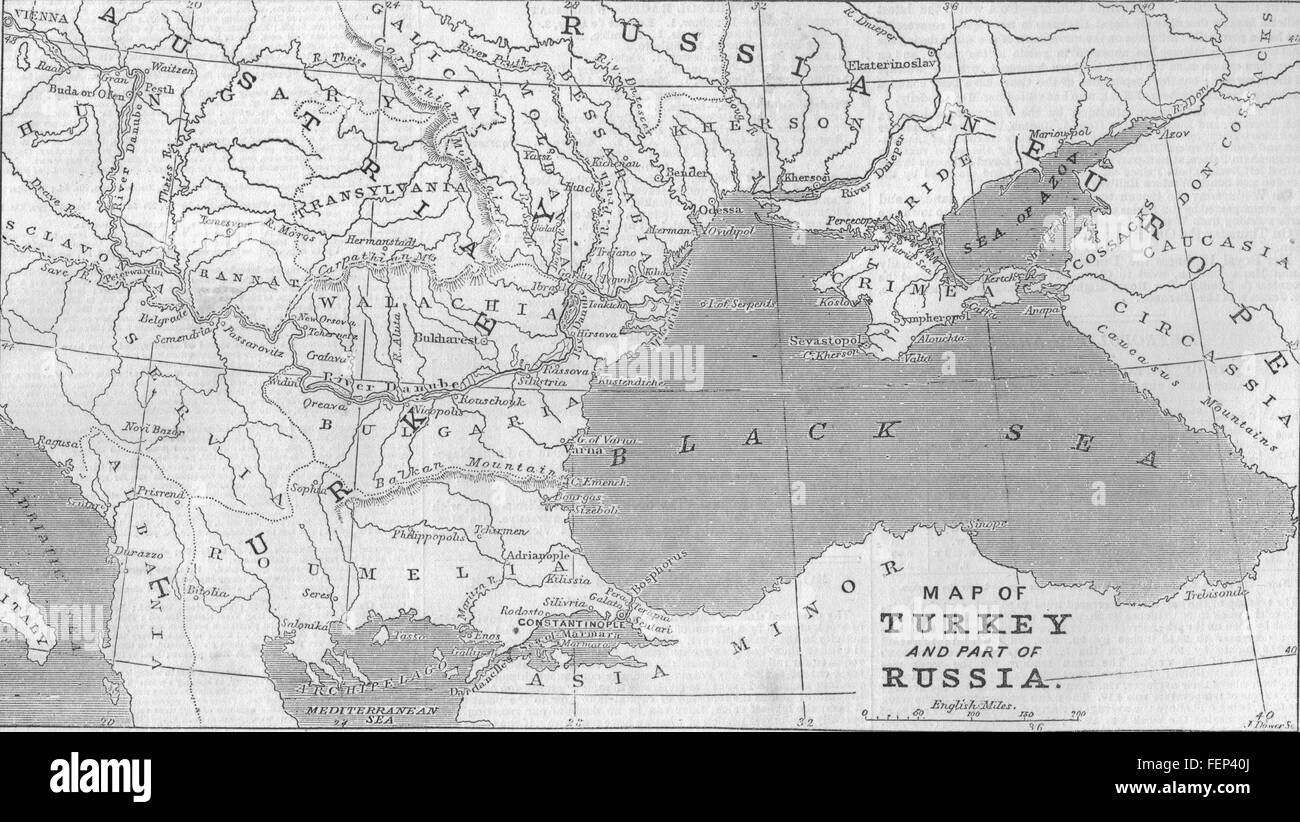TURKEY Map of Turkey and part of Russia 1853. Illustrated London News Stock Photo