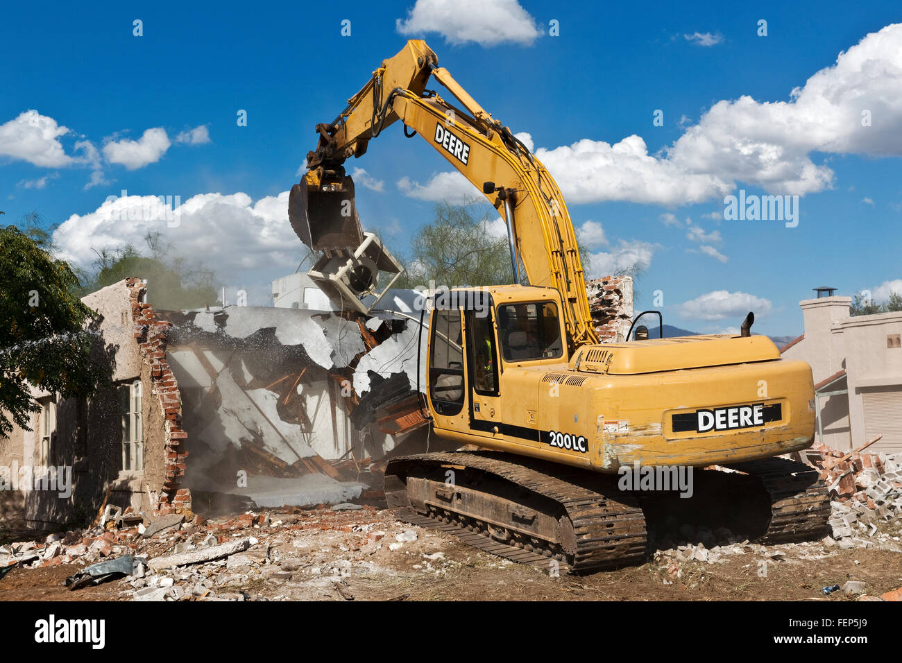 Demolition of a single family home, Tucson, Arizona Stock Photo