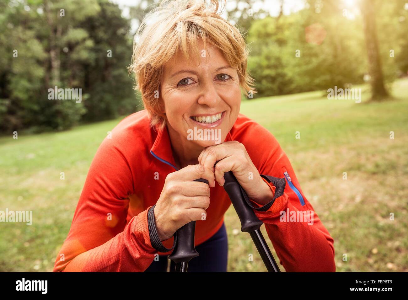 Woman nordic walking outdoors hi-res stock photography and images - Alamy