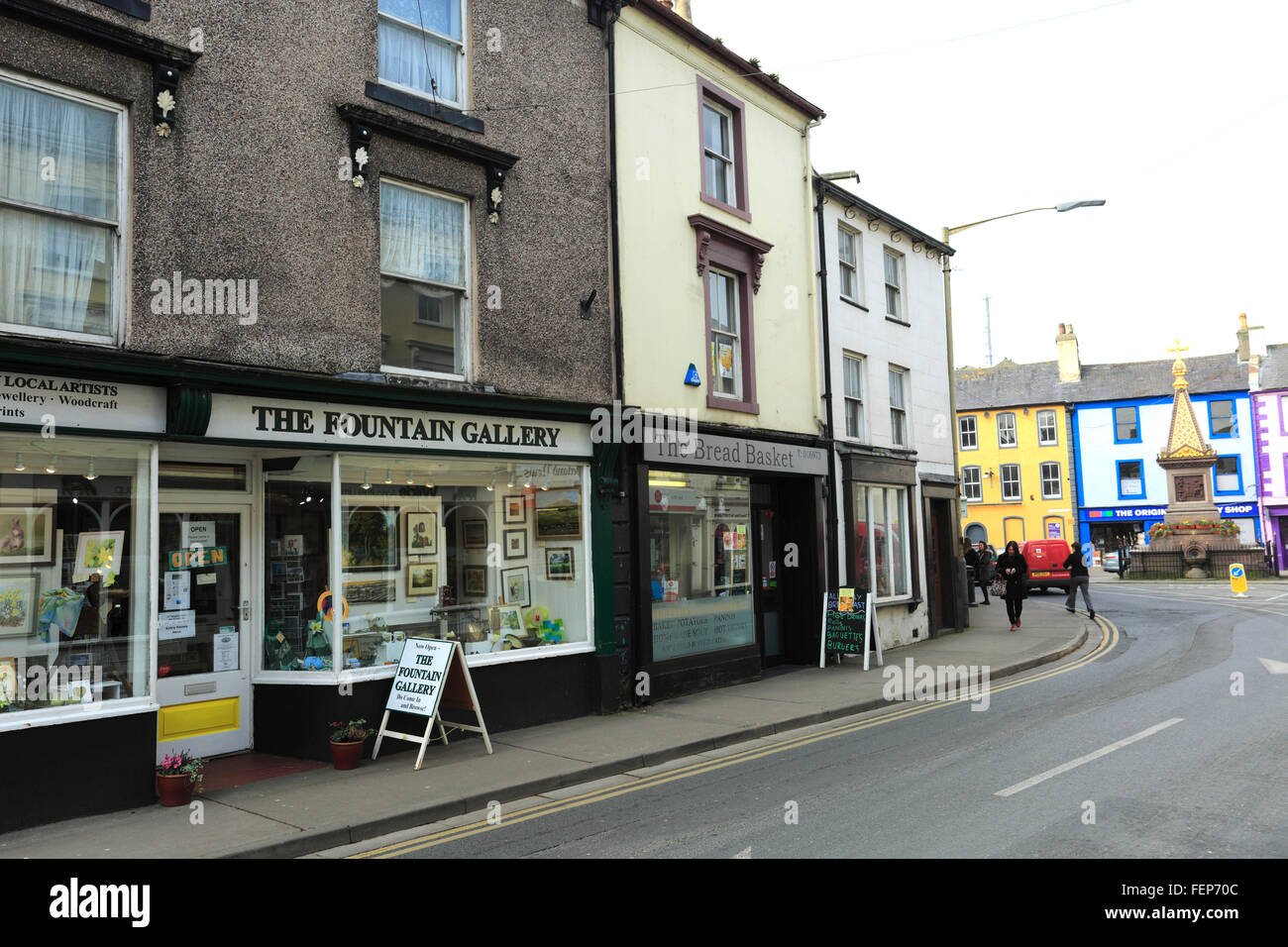 View along the High Street of Wigton town, Allerdale, Cumbria county
