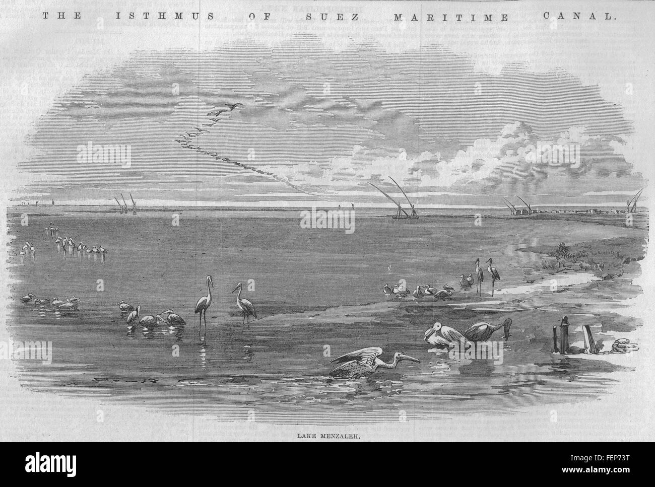 EGYPT Suez Canal Lake Menzaleh 1869. Illustrated London News Stock Photo