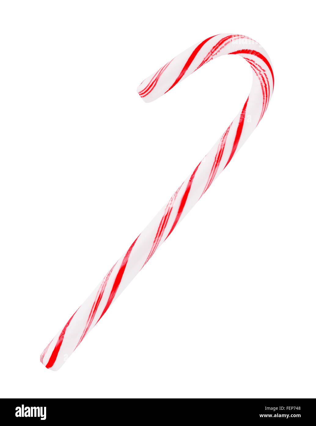 striped mint hard candy cane, isolated on white background Stock Photo
