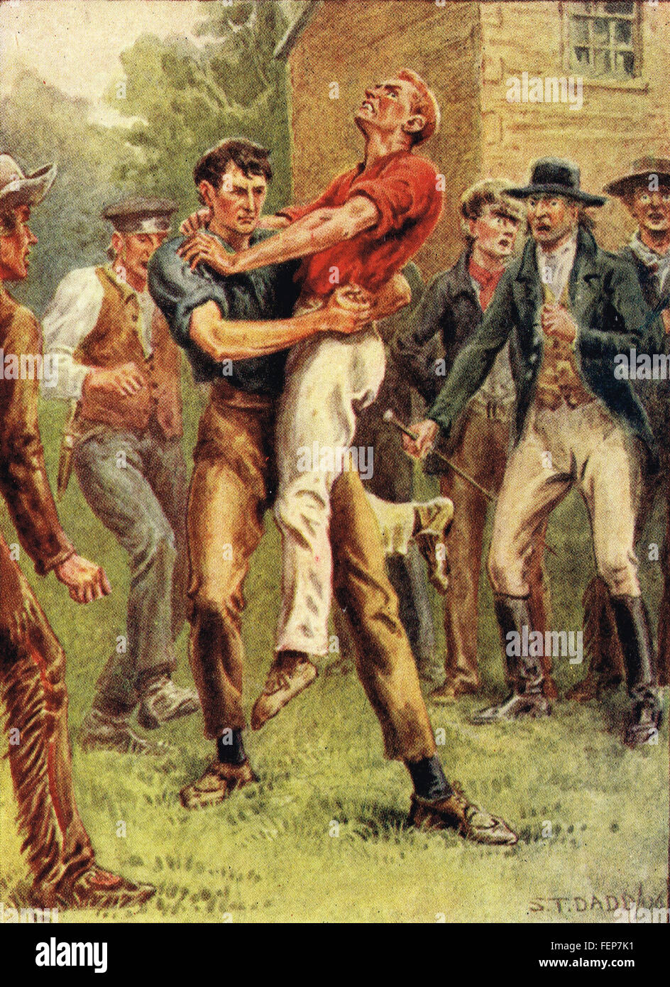 A young Lincoln wrestles Jack Armstrong Stock Photo