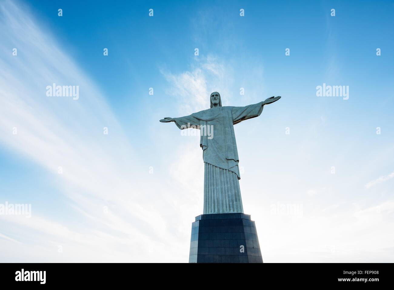 Low angle view of Christ the redeemer statue, Corcovado, Rio de Janeiro, Brazil Stock Photo
