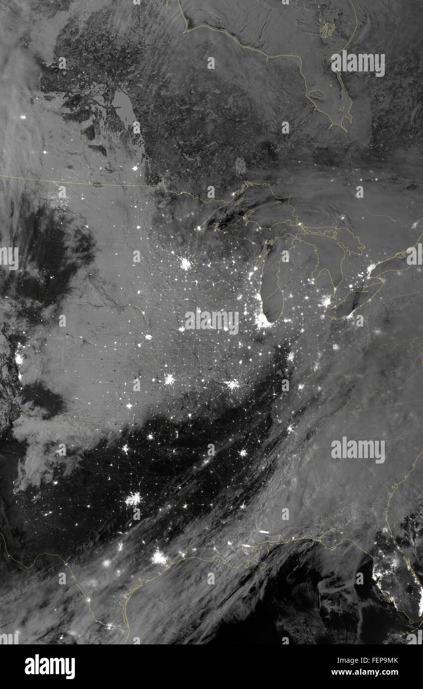 Satellite image of major snowstorm across the central United States, February 2013 Stock Photo