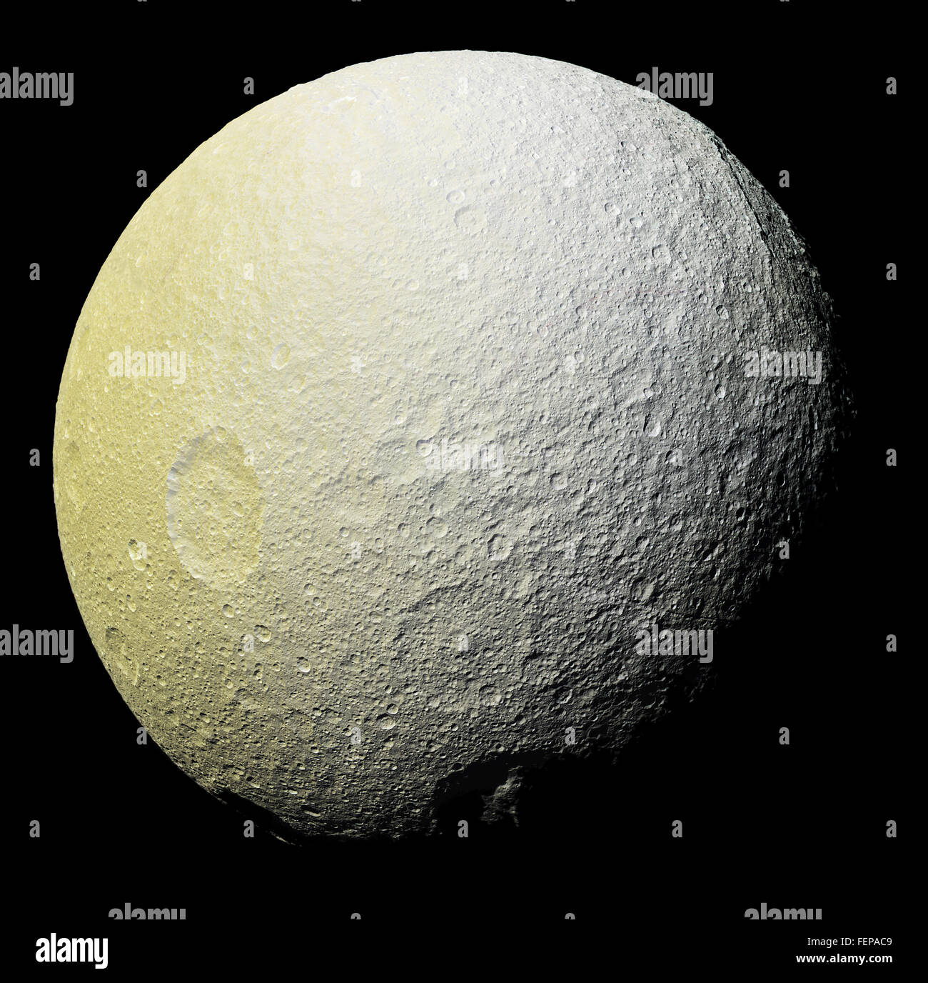 Saturn's moon Tethys Stock Photo