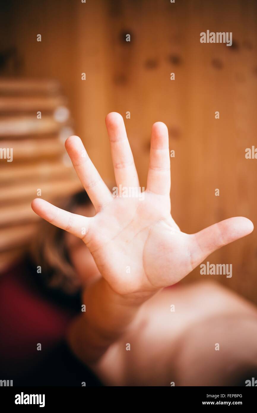 8-year-old girl, hands up showing her palms Stock Photo - Alamy