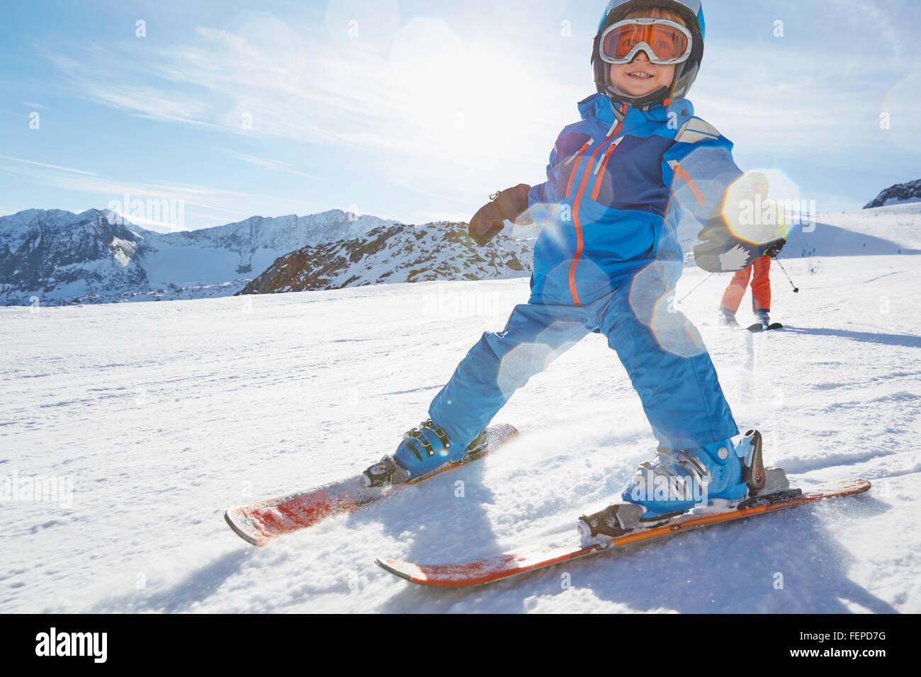 Boys skiing, Stubai, Tyrol, Austria Stock Photo