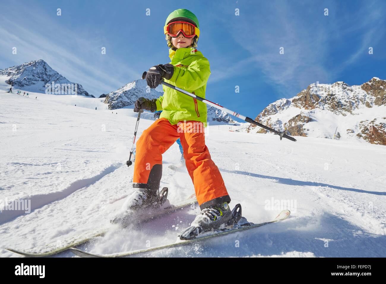 Boy skiing, Stubai, Tyrol, Austria Stock Photo