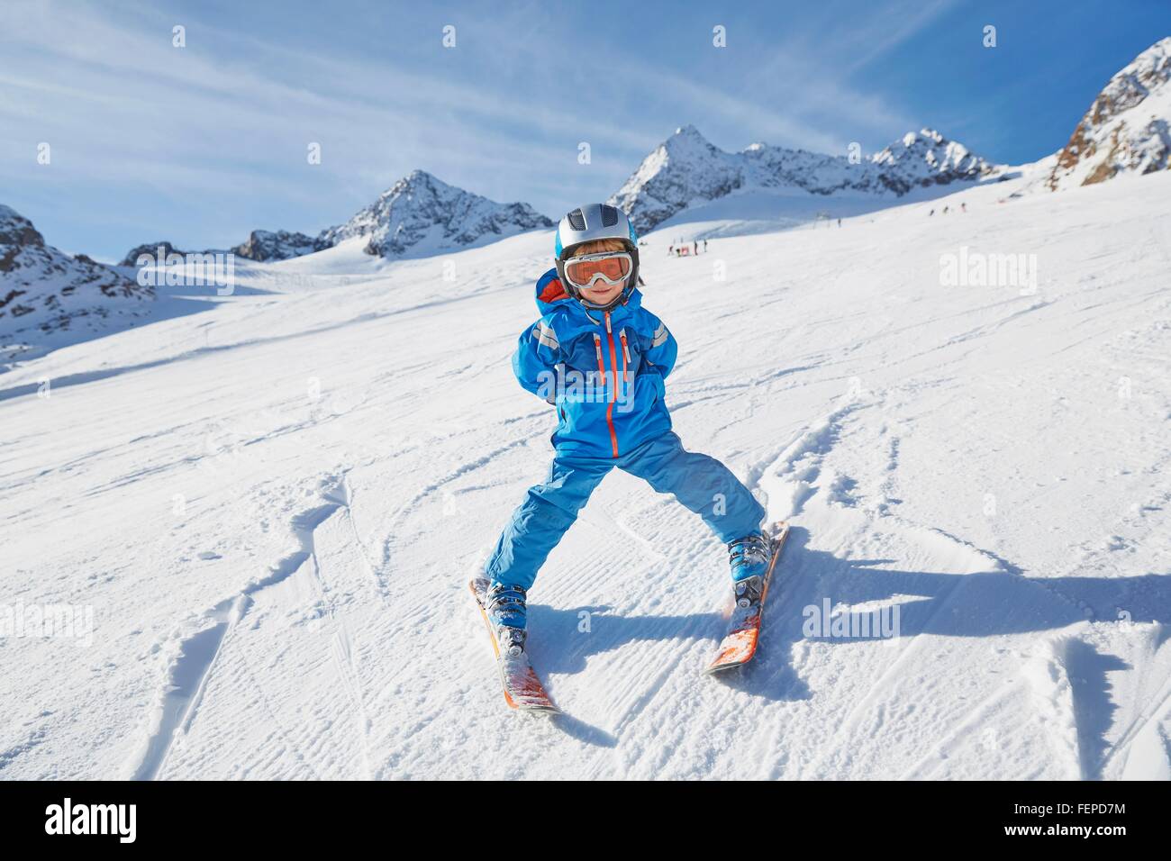 Boy skiing, Stubai, Tyrol, Austria Stock Photo