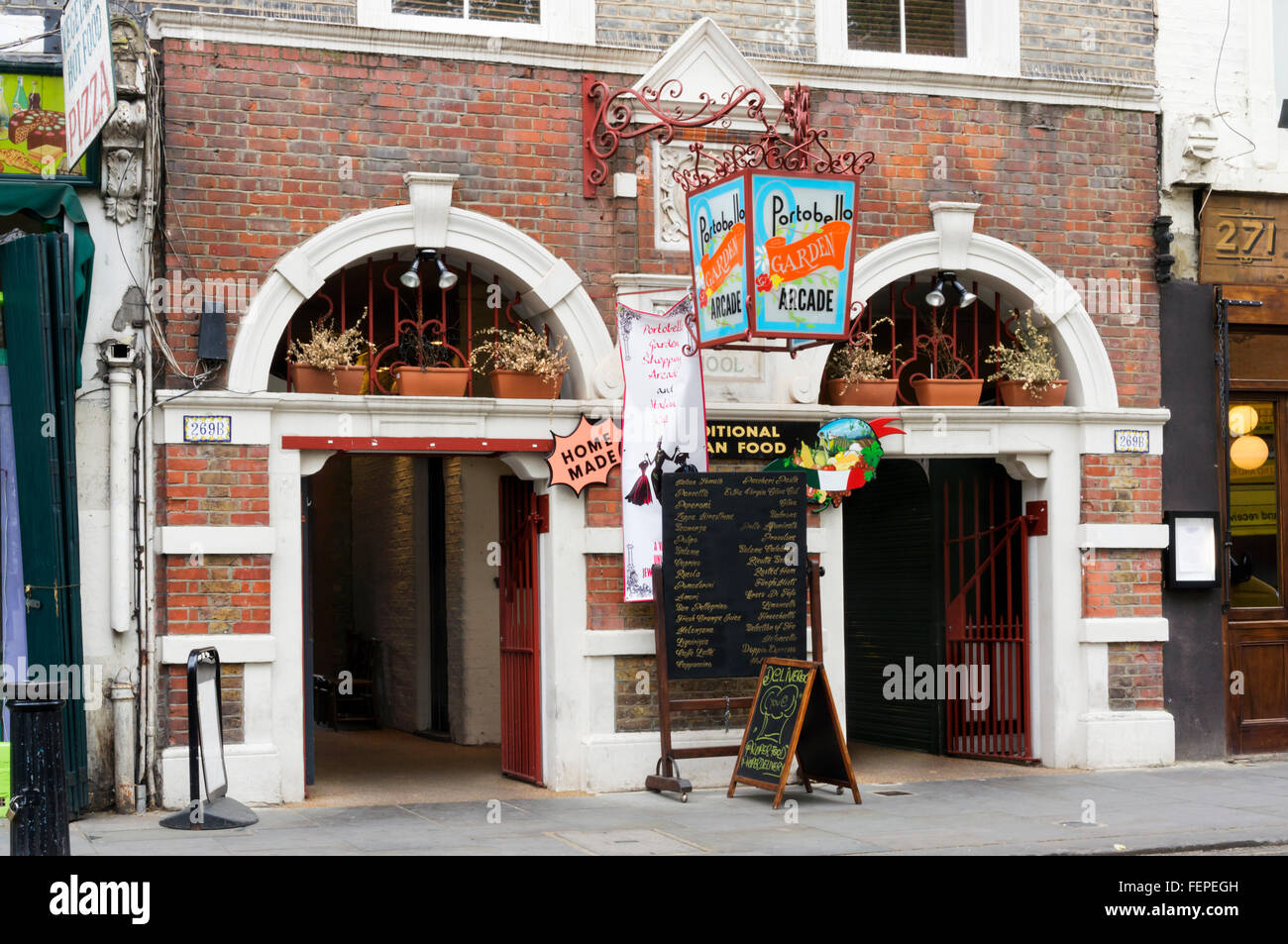 The Portobello Garden Arcade Italian restaurant in Portobello Road, London. Stock Photo