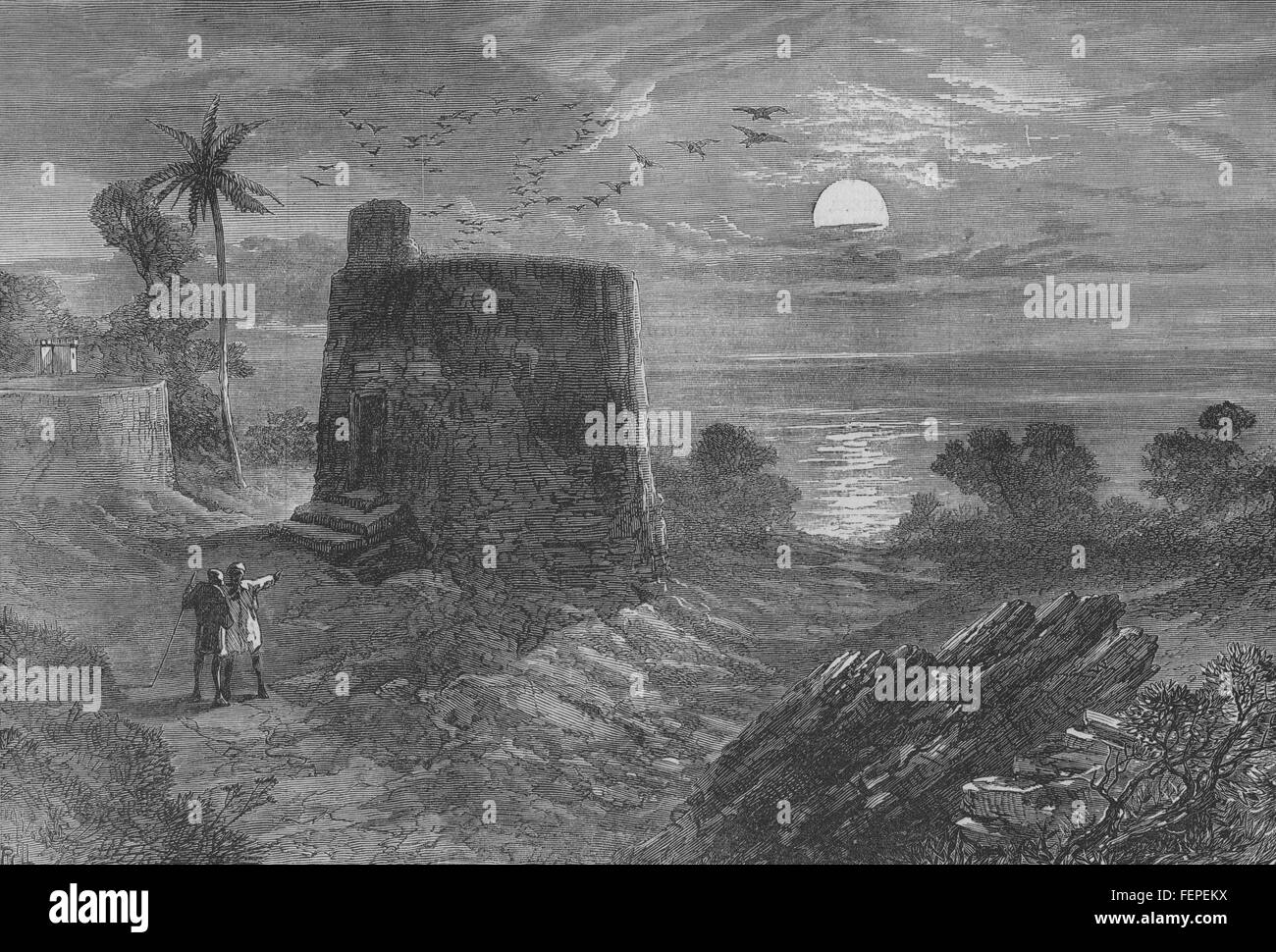 BOMBAY (MUMBAI)  Towers of Silence Tower of Silence, Malabar Hill. India 1875. Illustrated London News Stock Photo