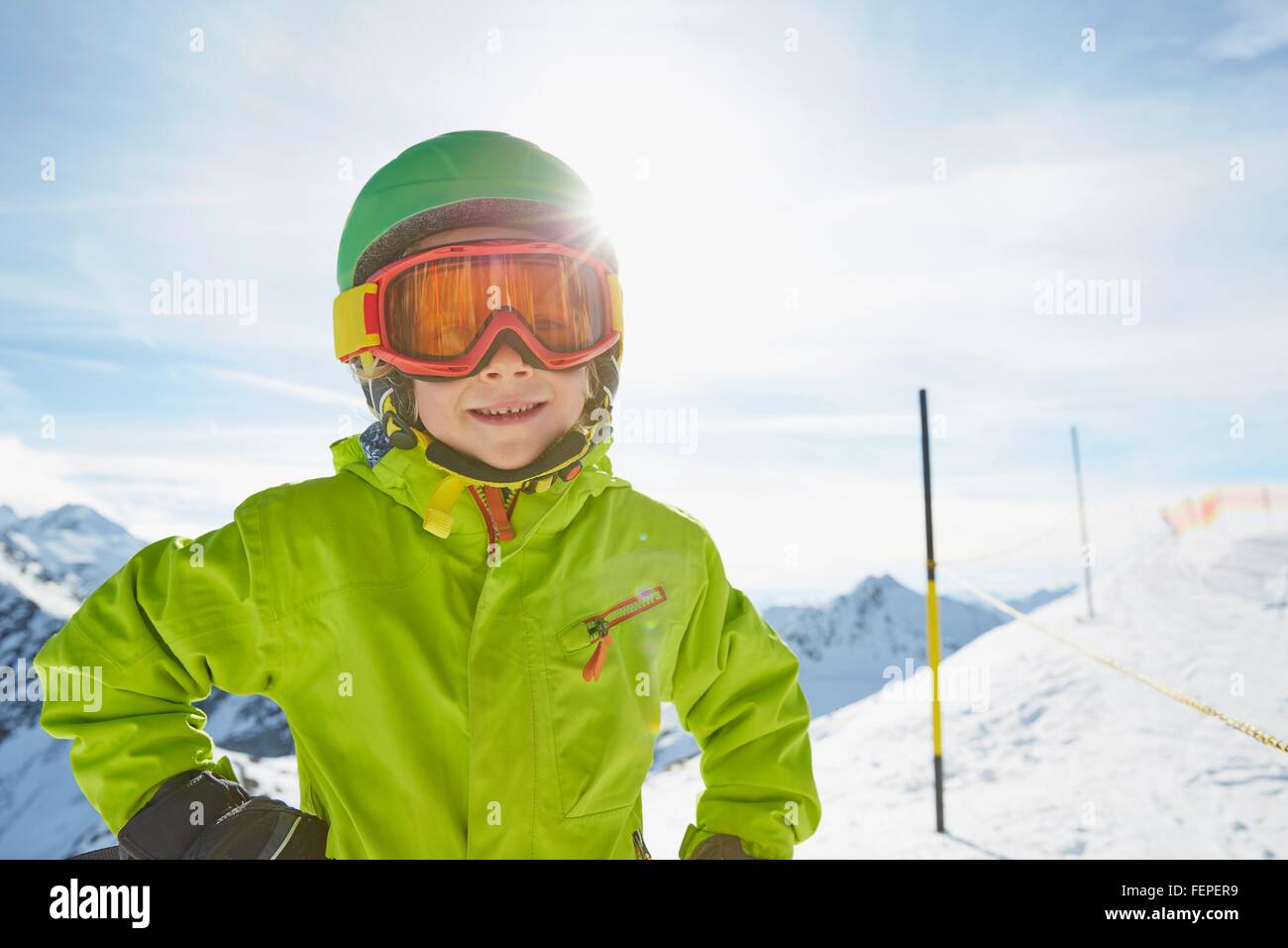 Boy in skiwear, Stubai, Tyrol, Austria Stock Photo
