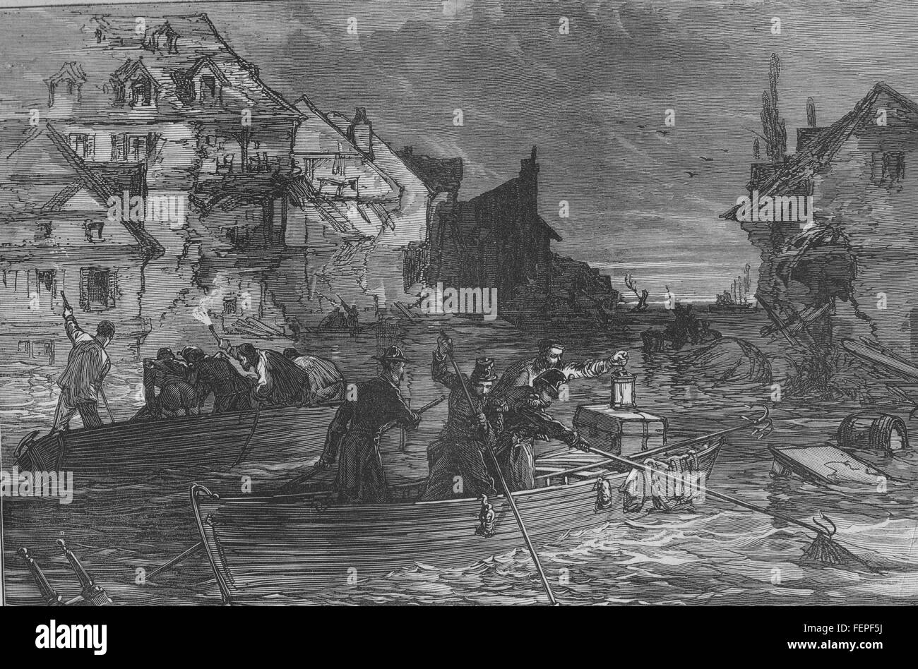 FRANCE The floods in France Scene in a suburb of Toulouse 1875. The Graphic Stock Photo