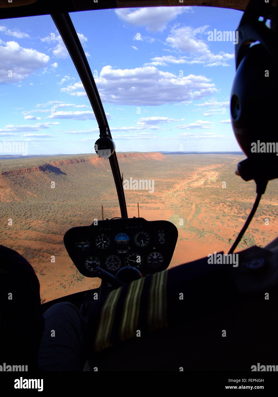 In flight helicopter over kings canyon Stock Photo