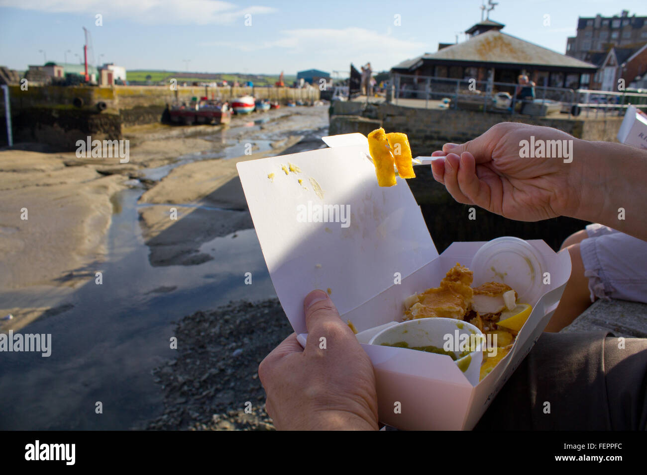 Fish and Chips at the harbour Stock Photo