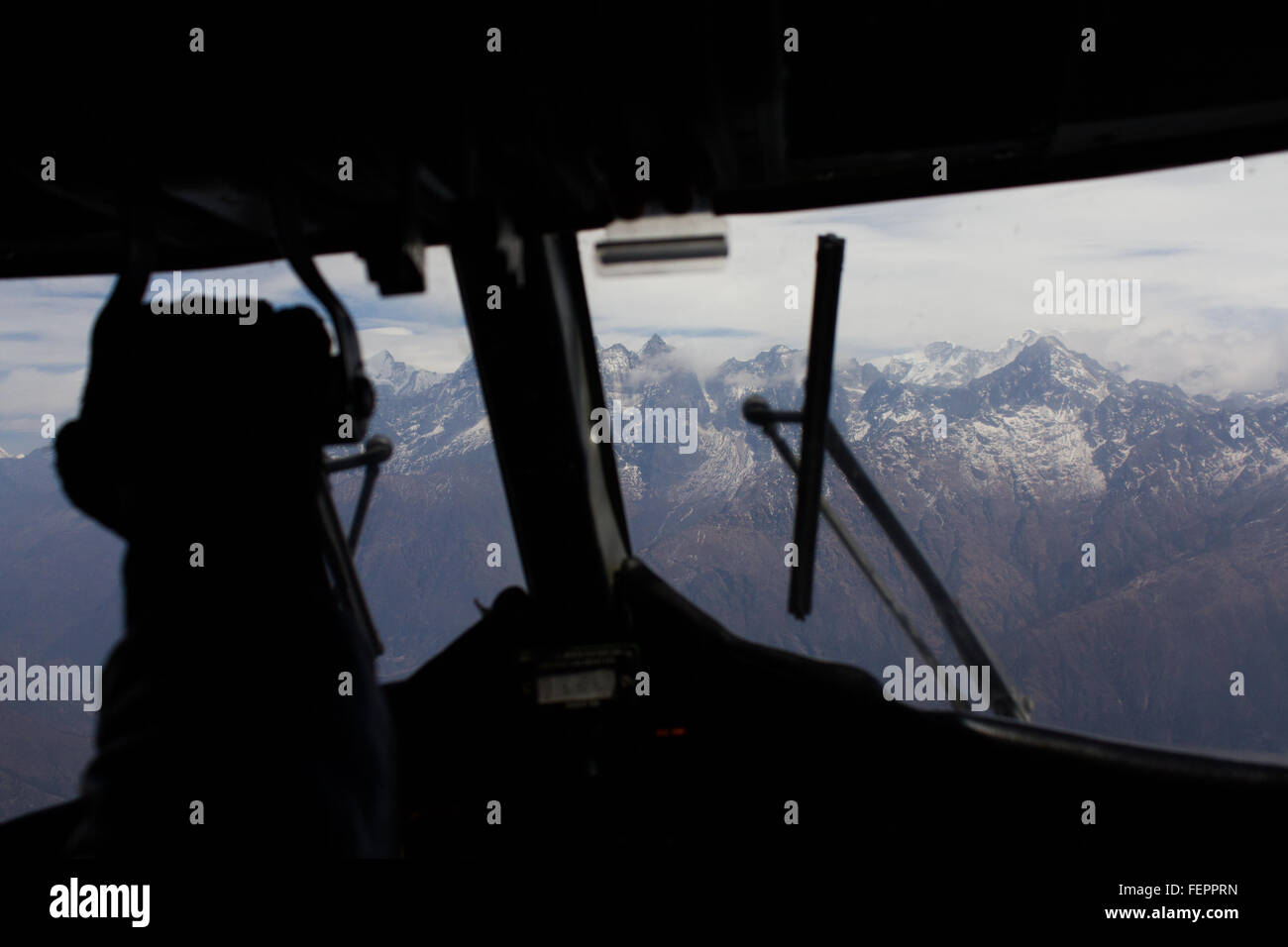 Onboard plane over himalaya Stock Photo