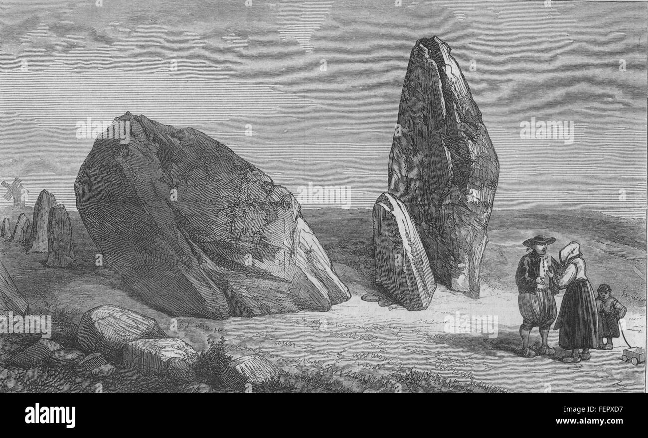 FRANCE Carnac stones Druidic remains of Brittany Stones of St Barbe 1871. Illustrated London News Stock Photo