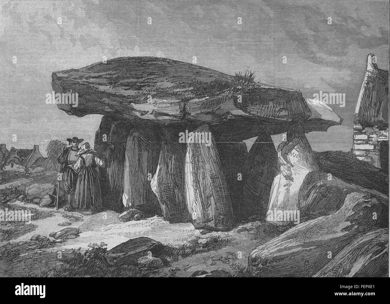 CARNAC STONES Druidic remains of Brittany; The Great Dolmen of Corconne 1871. Illustrated London News Stock Photo