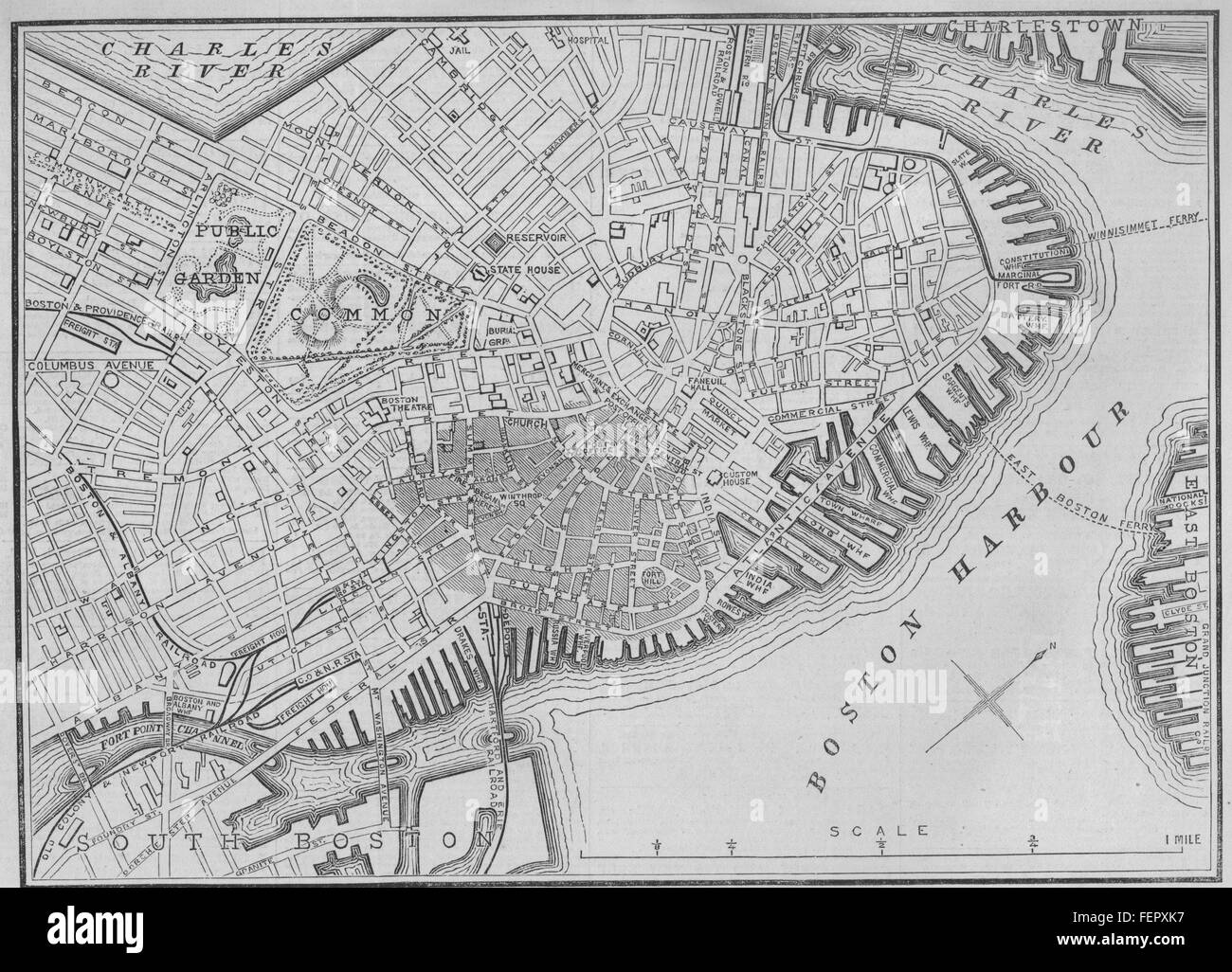 GREAT BOSTON FIRE 1872 Plan of Boston, showing the extent of the fire 1872. Illustrated London News Stock Photo