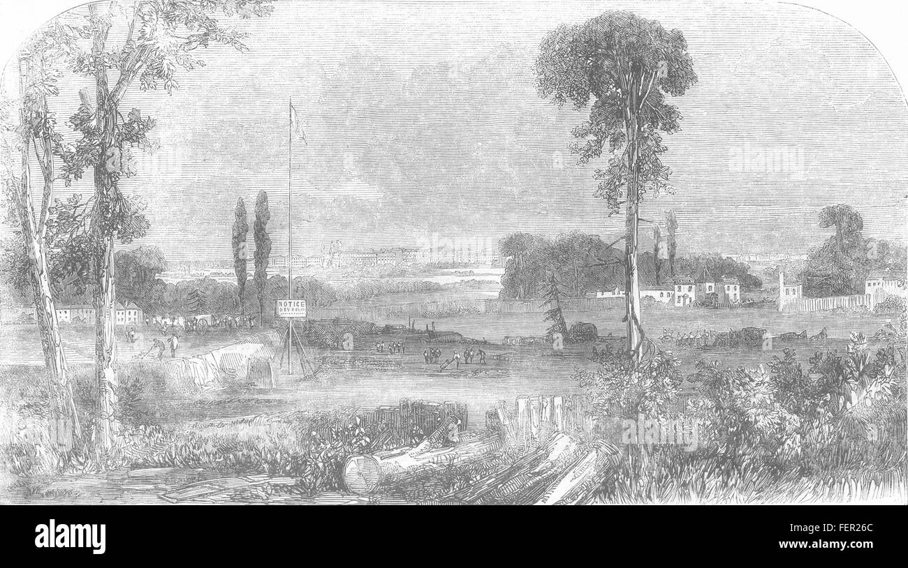 KENSINGTON GORE ESTATE Proposed site of the National Gallery. London 1856. Illustrated London News Stock Photo